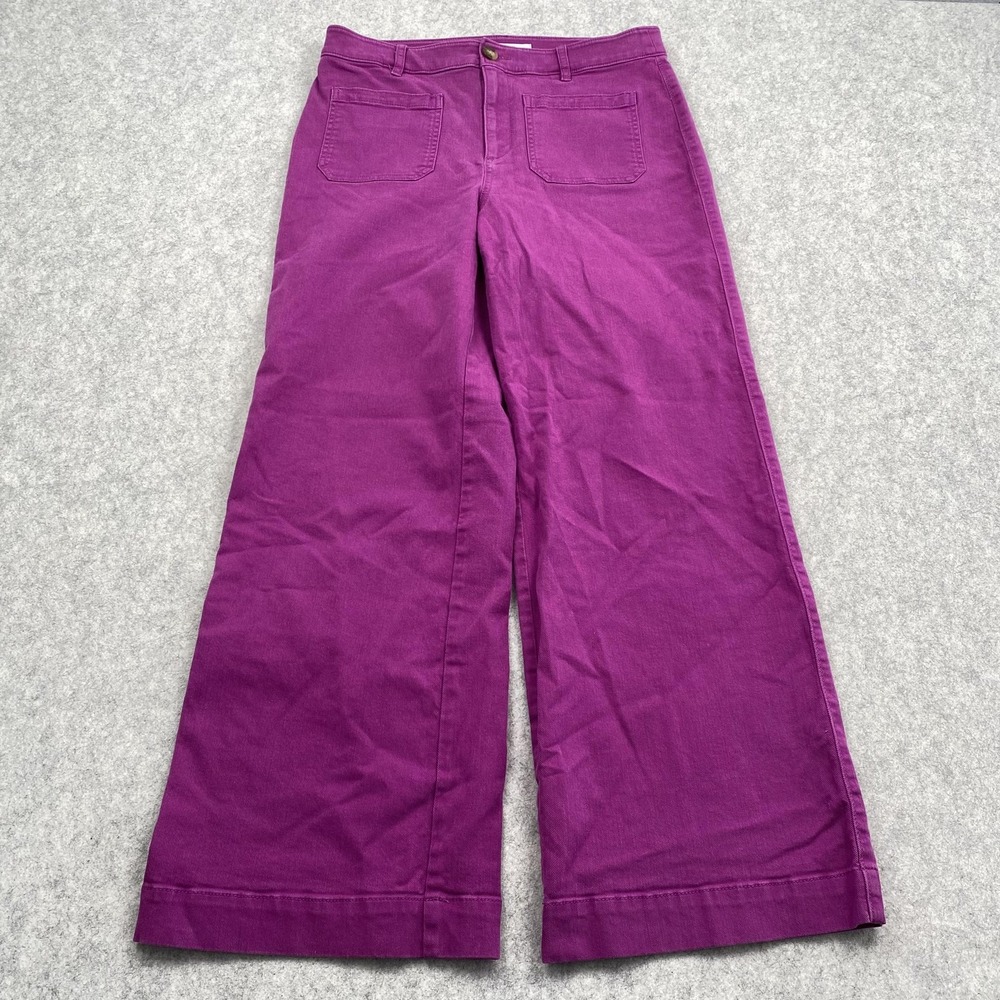 LOFT Pants Womens 8 (32x29) Purple Chino Twill Wide Leg Stretch *CROTCH WEAR*